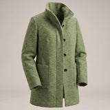 Clara | Longline Coat with Stand Collar and Button Closure