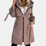 Avery | Hooded Long Trench Coat with Zip Closure and Belt