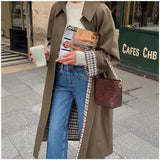Cecily | Long Oversized Trench Coat with Checked Detail