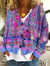 Marie | Multicolor Retro Knit Cardigan with V-Neck