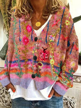 Marie | Multicolor Retro Knit Cardigan with V-Neck