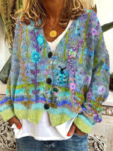 Marie | Multicolor Retro Knit Cardigan with V-Neck