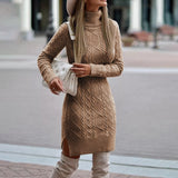 Camille | Textured Turtleneck Knit Midi Dress