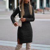 Camille | Textured Turtleneck Knit Midi Dress