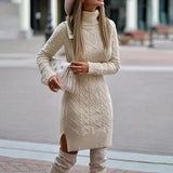 Camille | Textured Turtleneck Knit Midi Dress