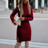 Camille | Textured Turtleneck Knit Midi Dress
