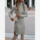 Evelyn | Turtleneck Knit Midi Dress with Side Slit