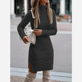 Evelyn | Turtleneck Knit Midi Dress with Side Slit