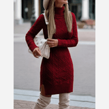 Evelyn | Turtleneck Knit Midi Dress with Side Slit