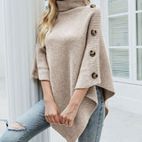 Lennie | Turtleneck Poncho Sweater with Button Details