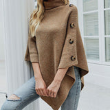 Lennie | Turtleneck Poncho Sweater with Button Details