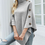 Lennie | Turtleneck Poncho Sweater with Button Details