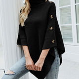 Lennie | Turtleneck Poncho Sweater with Button Details