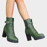 Katrina | Lace-Up Ankle Boots with Block Heel and Buckle