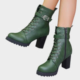 Katrina | Lace-Up Ankle Boots with Block Heel and Buckle