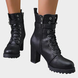 Katrina | Lace-Up Ankle Boots with Block Heel and Buckle