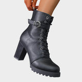 Katrina | Lace-Up Ankle Boots with Block Heel and Buckle