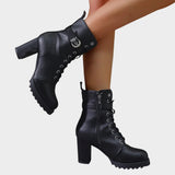 Katrina | Lace-Up Ankle Boots with Block Heel and Buckle