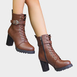 Katrina | Lace-Up Ankle Boots with Block Heel and Buckle