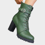 Katrina | Lace-Up Ankle Boots with Block Heel and Buckle