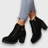 Dahlia | Lace-Up Ankle Boots with Block Heel and Buckle Detail