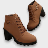 Dahlia | Lace-Up Ankle Boots with Block Heel and Buckle Detail