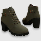 Dahlia | Lace-Up Ankle Boots with Block Heel and Buckle Detail