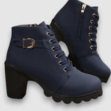 Dahlia | Lace-Up Ankle Boots with Block Heel and Buckle Detail