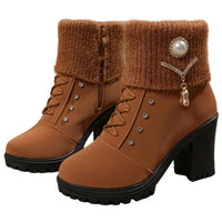 Elfriede | Chunky-Heel Lace-Up Winter Boots with Faux-Fur Trim