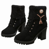 Elfriede | Chunky-Heel Lace-Up Winter Boots with Faux-Fur Trim