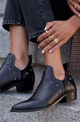 Marie | Black Pointed-Toe Ankle Boots with Star Studs