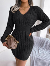 Sienna | Cable-Knit Midi Dress with V-Neckline