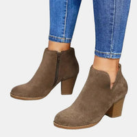 Emilia | Women's Suede Block Heel Ankle Boots with Zipper