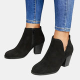 Emilia | Women's Suede Block Heel Ankle Boots with Zipper