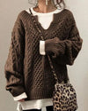 Freya | Oversized Cable-Knit V-Neck Sweater