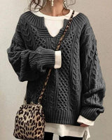 Freya | Oversized Cable-Knit V-Neck Sweater