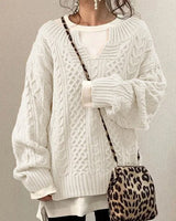 Freya | Oversized Cable-Knit V-Neck Sweater