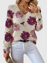 Una | Elegant Floral Pattern Knit Sweater