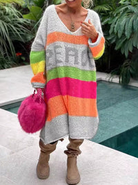 Natalie | Long-Sleeved Sweater Dress with V-Neck