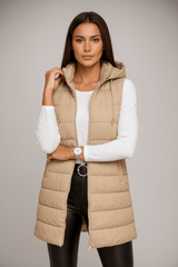 Leah | Casual Sleeveless Hooded Long Puffer Vest