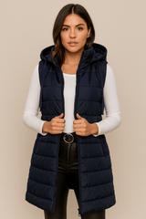 Leah | Casual Sleeveless Hooded Long Puffer Vest