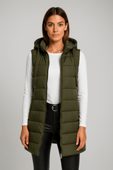 Leah | Casual Sleeveless Hooded Long Puffer Vest