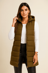 Leah | Casual Sleeveless Hooded Long Puffer Vest