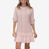 Celeste | Women's Cable Knit Mini Dress with Pleated Skirt