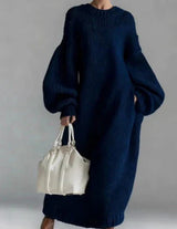 Cynthia | Women's Oversized Chunky Knit Maxi Dress with Balloon Sleeves
