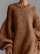 Cynthia | Women's Oversized Chunky Knit Maxi Dress with Balloon Sleeves