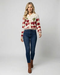 Yvette | Cropped Cherry Blossom Knit Cardigan