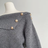 Olivia | Off-Shoulder Ribbed Knit Mini Dress with Golden Buttons