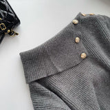 Olivia | Off-Shoulder Ribbed Knit Mini Dress with Golden Buttons