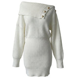 Olivia | Off-Shoulder Ribbed Knit Mini Dress with Golden Buttons
